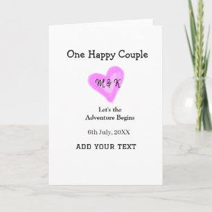 TARJETA UNA PAREJA FELIZ CORAZÓN ROSA NOMBRE DE BODAS FECH