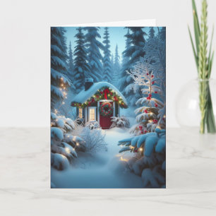 Tarjeta Una pequeña cabaña en el bosque Navidades festiv