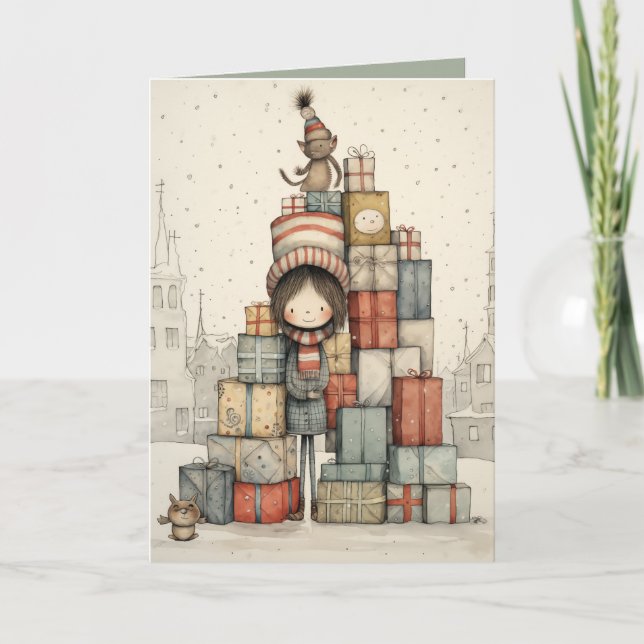 Tarjeta Una Pila De Navidad Presenta Ilustracion (Anverso)