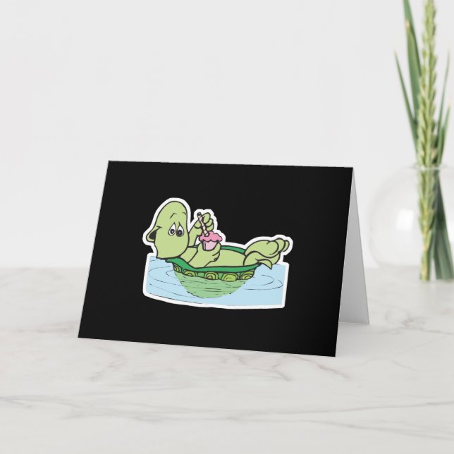 Tarjeta una tortuga adorable que bebe batido (Anverso)
