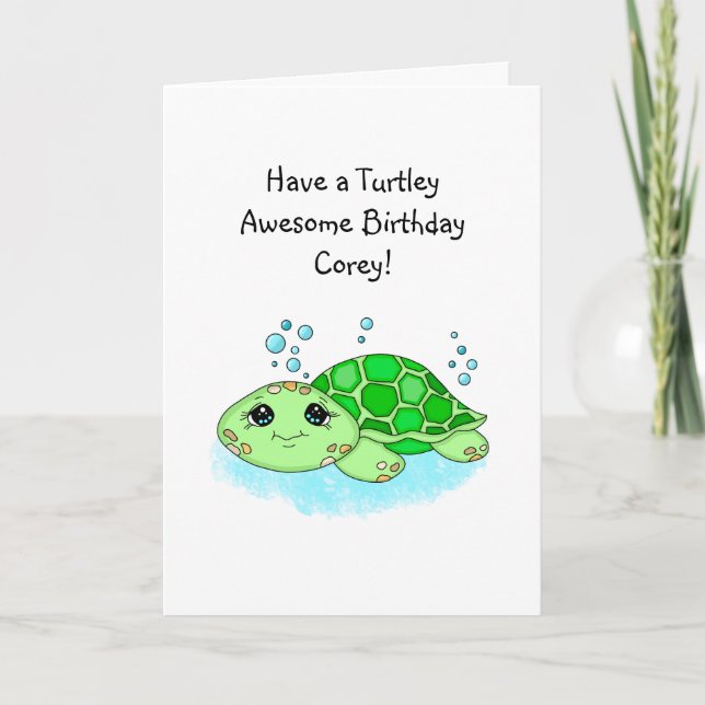 Tarjeta Una tortuga personalizada y linda feliz cumpleaños (Anverso)