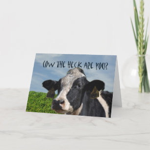 Tarjeta Una vaca graciosa que te echo de menos