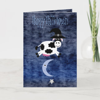 Tarjeta Una vaca linda saltó por encima de la Halloween lu