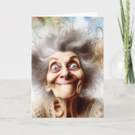 Tarjeta Una Vieja Loca Por Conseguir Un Cumpleaños Mayor