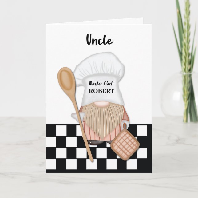 Tarjeta Uncle Birday Whimsical Gnome Chef Cocina (Anverso)
