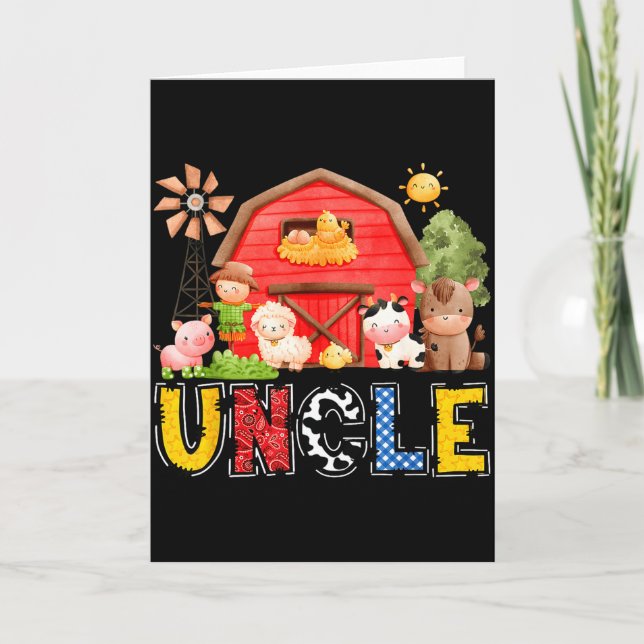 Tarjeta Uncle Red Farm Cow Birthday Boy Matching Family Pa (Anverso)