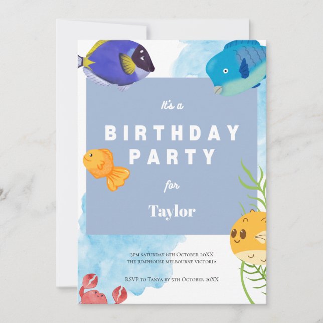 Tarjeta Under the Sea Birthday Invitation • Ocean Fish Par (Anverso)