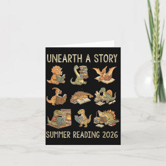 Tarjeta Unearth a Story Summer 2026 Dinosaur Reading Books