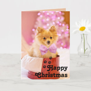 Tarjeta única de cachorro con lazo rosa lindo y Fe