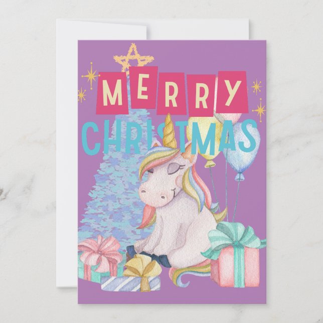Tarjeta única de Navidades unicornios (Anverso)