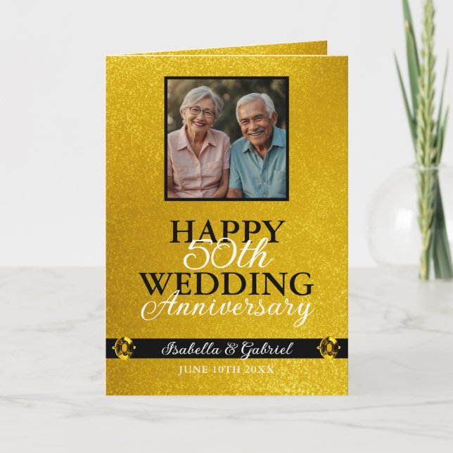 Tarjeta Único Parente de Oro Foto 50 Aniversario (Anverso)