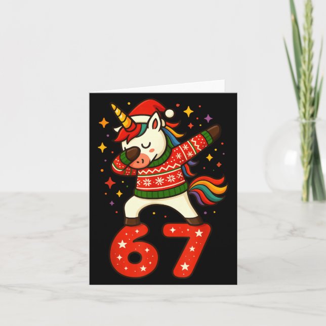 Tarjeta Unicorn 67 Meme Six Seven Funny Christmas  (Anverso)