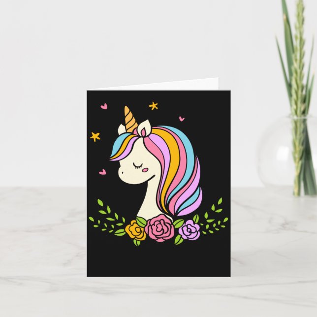Tarjeta Unicorn Cute Whimsical Girly D Name  (Anverso)