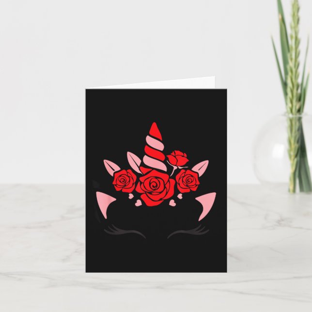 Tarjeta Unicorn Face Eyelashes Smile Flowers St. Valentine (Anverso)