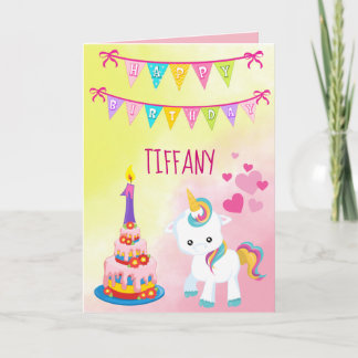 Tarjeta Unicorn Feliz Primer Chica de Cumpleaños