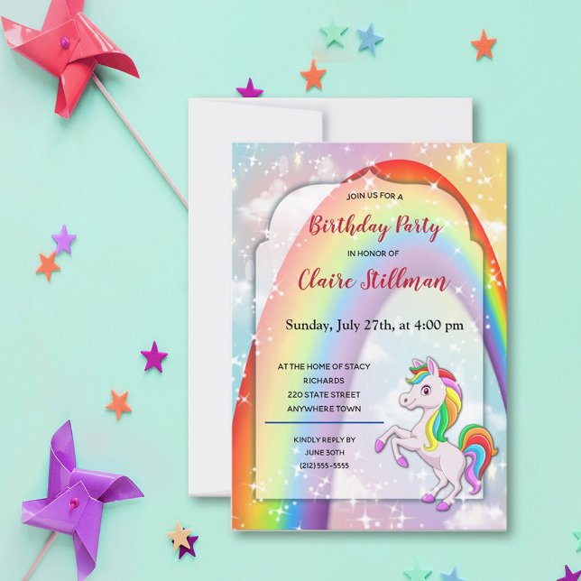 Tarjeta Unicorn Pony Rainbow Girl Birthday Party Invite (Subido por el creador)