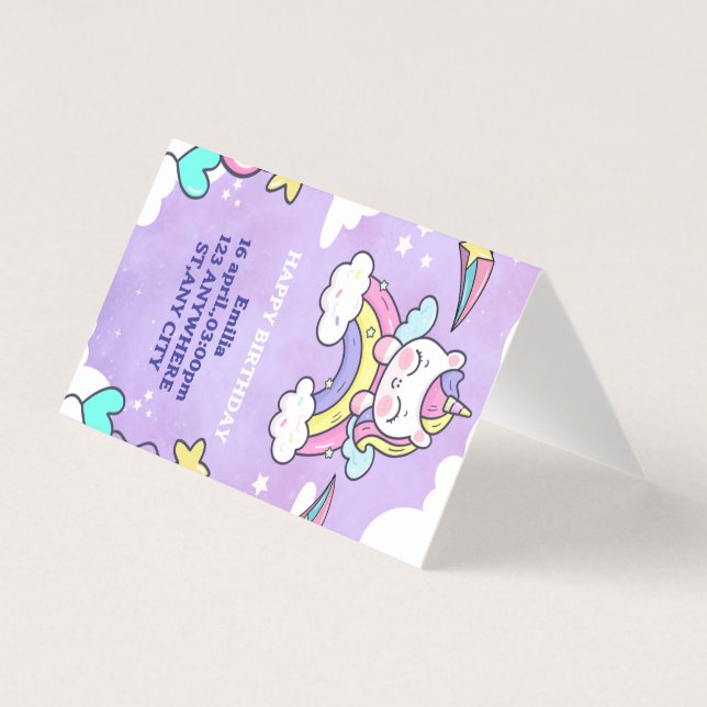 Tarjeta Unicorn Rainbow Birthday Invitation Folded Card (Anverso)
