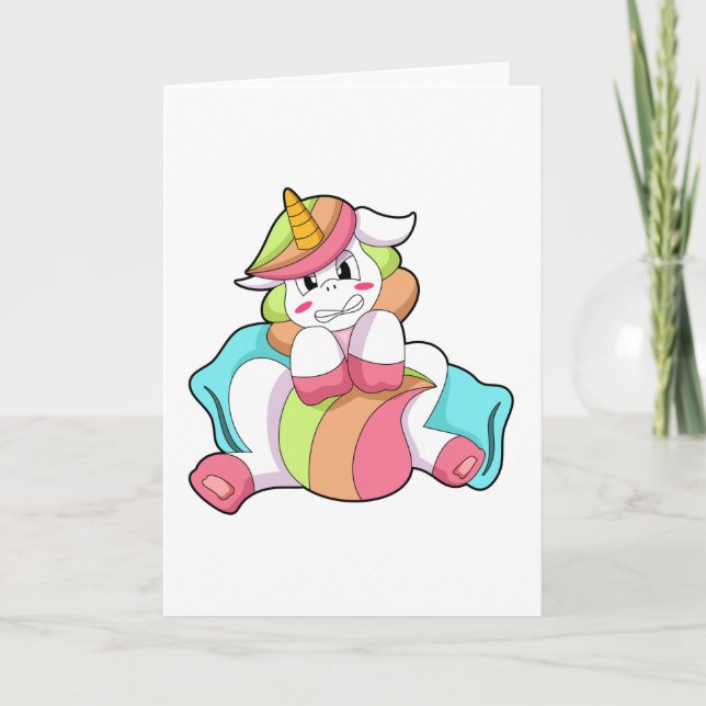 Tarjeta Unicorn Tímido con Almohada (Anverso)