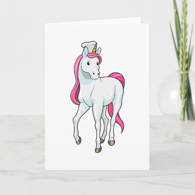 Tarjeta Unicornio como cocinero con sombrero de chef (Anverso)