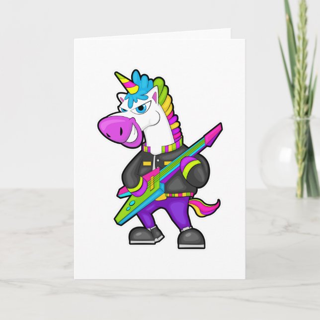 Tarjeta Unicornio como músico con guitarra (Anverso)