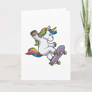 Tarjeta Unicornio como patinador con monopatín