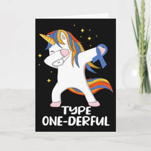 Tarjeta Unicornio con cinta azul Diabetes Tipo 1 DT1 Tipo