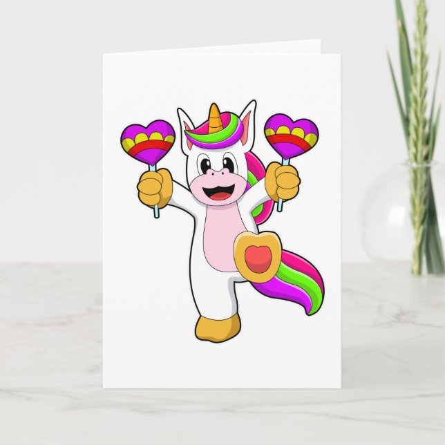 Tarjeta Unicornio con Corazones (Anverso)