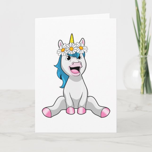 Tarjeta Unicornio con flores Daisy (Anverso)