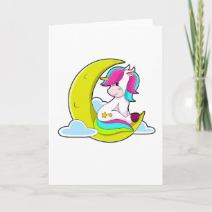 Tarjeta Unicornio con nubes y luna