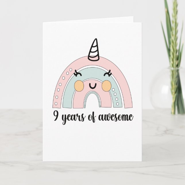 Tarjeta Unicornio de 9 años de edad (Anverso)