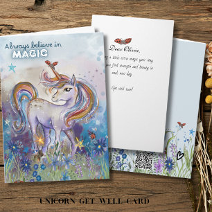 Tarjeta Unicornio de Acuarela Cree en la Magia Mejora Pron