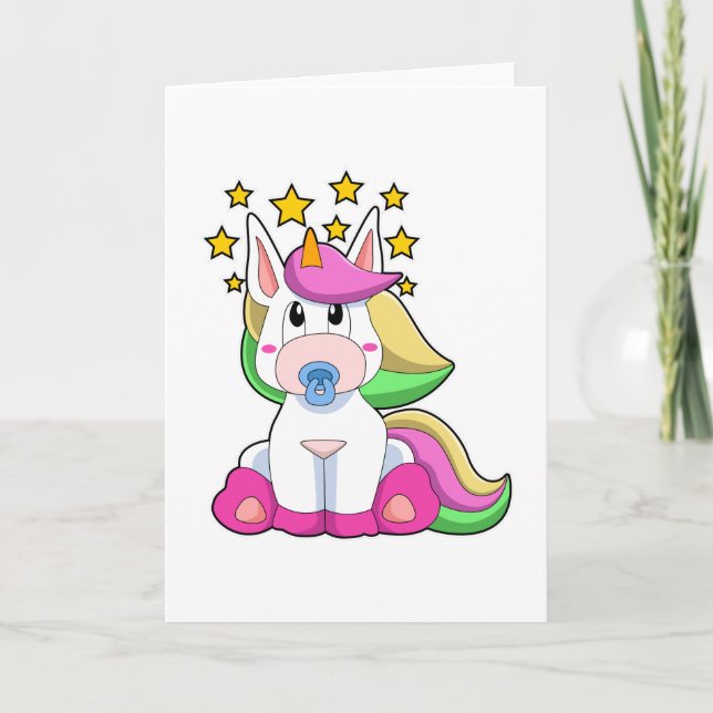 Tarjeta Unicornio de bebé con chupete (Anverso)