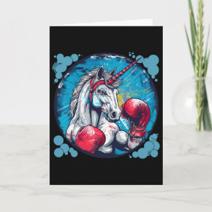 Tarjeta Unicornio de boxeo con guantes de boxeo kickboxing