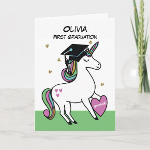 Tarjeta Unicornio de Felicitaciones por Primera Graduación