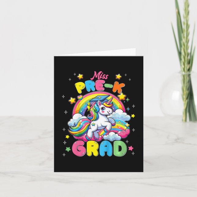 Tarjeta Unicornio de graduación de Pre K último día de esc (Anverso)