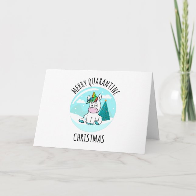 Tarjeta Unicornio de Navidad Merry Quarantine (Anverso)