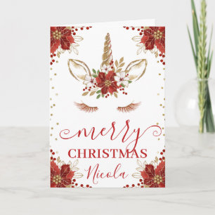 Tarjeta Unicornio de Nochebuena de Invierno Feliz Navidad