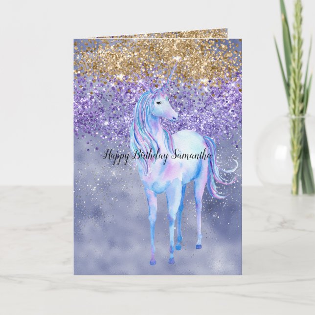 Tarjeta Unicornio de oro morado (Anverso)