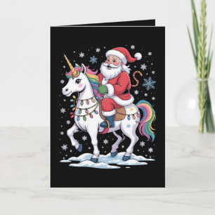 Tarjeta Unicornio de Santa Claus Navidad Luces de Arcoiris