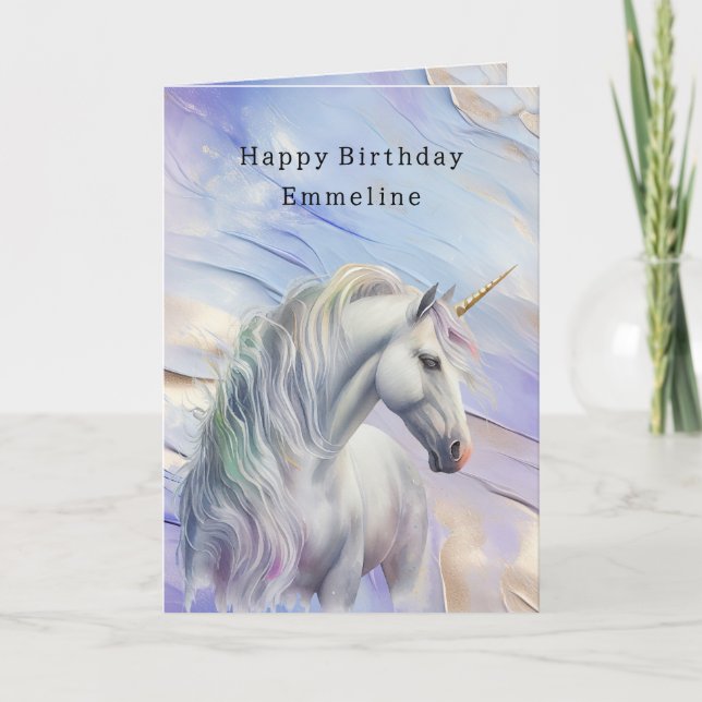 Tarjeta Unicornio de Sueño Dorado Púrpura Brillante (Anverso)