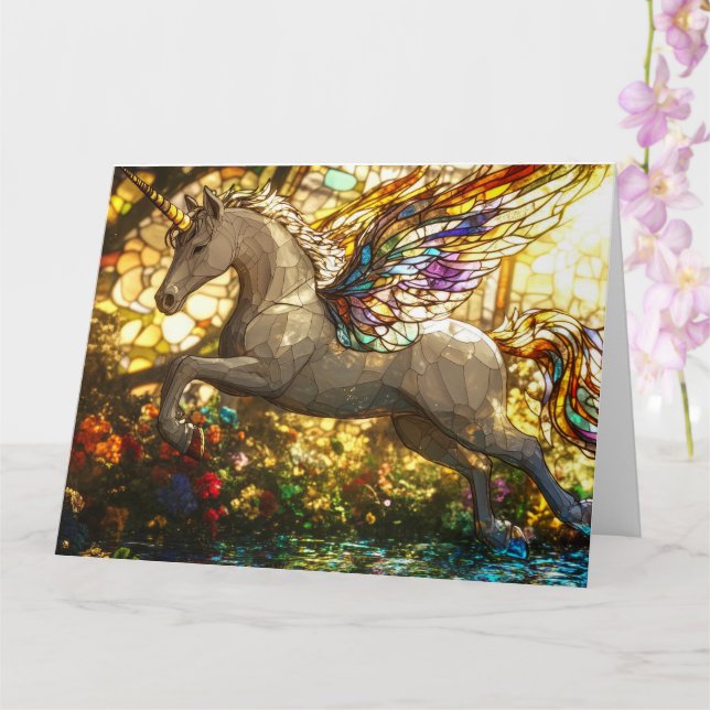 Tarjeta Unicornio de vidrio manchado (Orquídea)