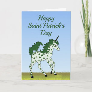 Tarjeta Unicornio del Día de San Patricio con lugares de S