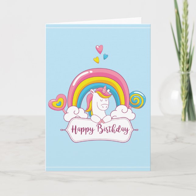Tarjeta Unicornio del feliz cumpleaños (Anverso)