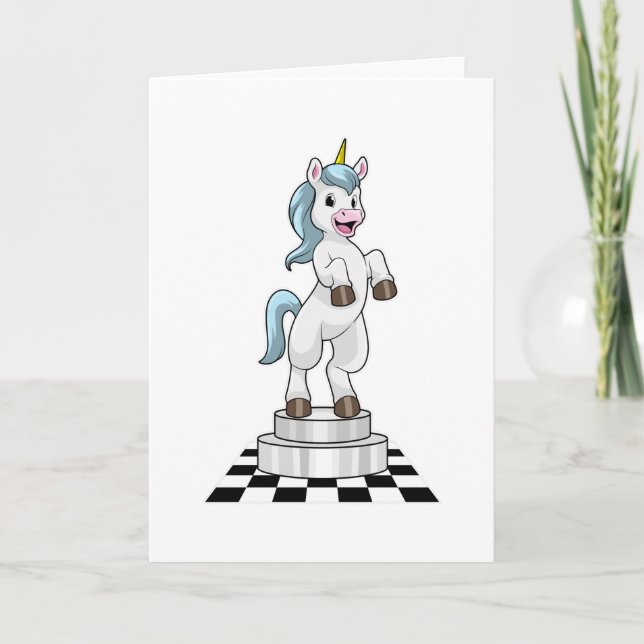 Tarjeta Unicornio en Ajedrez como pieza de caballo de ajed (Anverso)