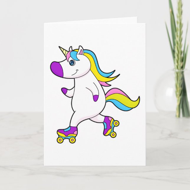 Tarjeta Unicornio en patinaje en línea con patines (Anverso)