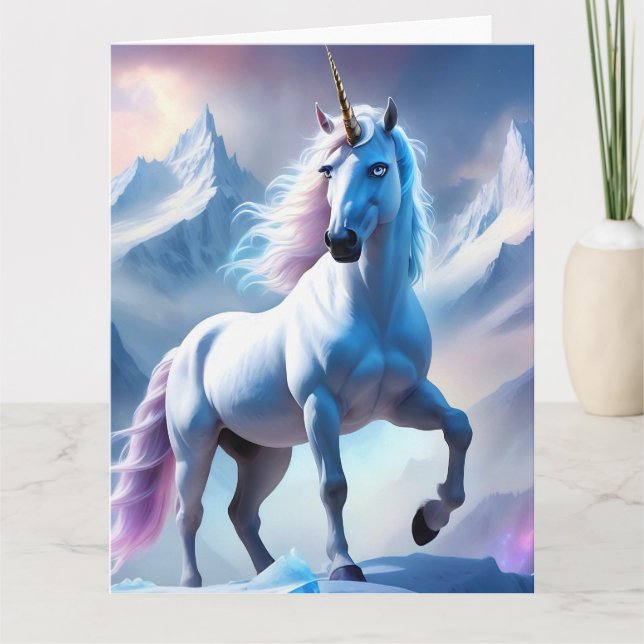 Tarjeta Unicornio Encantado en una Fantasía Invernal (Anverso)