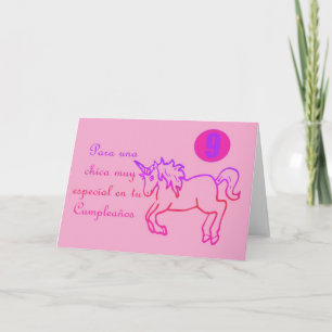 Tarjeta Unicornio español 9 nueve del cumpleaños de Feliz