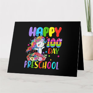 Tarjeta Unicornio Feliz 100° Día de Preescolar para Niños