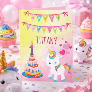 Tarjeta Unicornio Feliz cumpleaños nena número uno