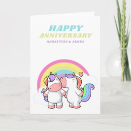 Tarjeta Unicornio feliz del aniversario de boda de la